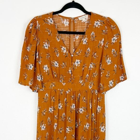 Roolee Floral Maxi Dress Empire Waist Flutter Sleeve Small Rust Orange - Picture 3 of 8